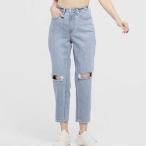 Super-High Rise Distressed Curvy Mom Taper Jeans - Wild Fable Light Blue-Size 4